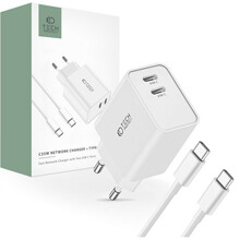 Seinalaadija Tech-Protect C35W, 2x USB-C PD, 35 W, valge, USB-C kaabel