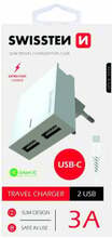 Laadija Swissten SW-DET-3AWCUC-WH, 2x USB-A, 3 A, valge