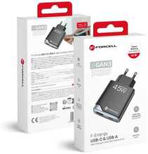 Reisilaadija Forcell F-Energy GaN III B245202(1A1C), 45W, 1 x USB-C + 1 x USB A, must