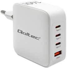Seinalaadija Qoltec 140W GaN, 5-20V, 3xUSB-C PD, 1xUSB QC 3.0, valge