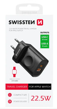 Reisilaadija Swissten Travel Charger, USB-A, USB-C, iWatch, 22.5 W, must