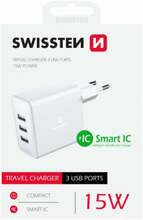 Laadija Swissten Smart IC 22052100, 3xUSB, 15W, valge