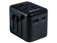 Reisiadapter Verbatim UTA-02, 2xUSB-A, USB-C PD 20W, must