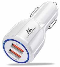Autolaadija Maclean MCE478W, 2x USB, QC 3.0, valge