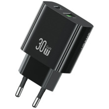 Laadija USAMS CC316 T65, 30W, 1xUSB-C, 1xUSB-A, must