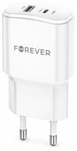 Laadija Forever TC-01-20AC, 20W, 1x USB-C, 1x USB, valge