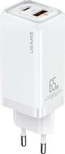 Võrgulaadija Usams T47, 1xUSB-C + 1xUSB, 65W, valge