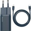 Laadija Baseus Super Si 1C, 20 W, USB-C - Lightning, 1 m, sinine