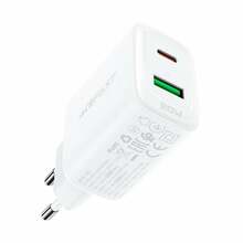 Seinalaadija Acefast A25, USB-C + USB-A, 20 W, valge
