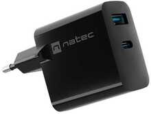 Laadija Natec Ribera, 1x USB-A + 1x USB-C, 45W, must