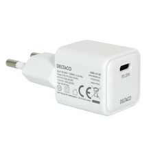 Seinalaadija Deltaco USBC-AC150, 1x USB-C, PD 20 W, valge