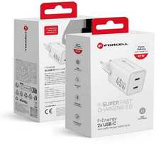 Laadija Forcell F-Energy Mini GaN III VT-36B, 2x USB-C, PD QC4.0, 45W, valge