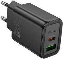 Laadija Hoco N63, 30W, USB-C/USB-A, PD30W+QC3.0, must