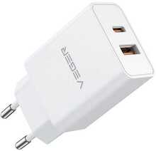 Reisilaadija Veger VLS302U, USB A + Type C PD QC3.0, 3A, 30W, valge