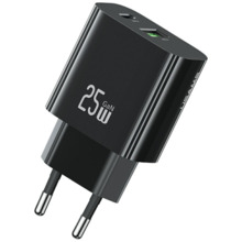 Seinalaadija USAMS CC315 T65, 25W, 1xUSB-C, 1xUSB-A, must