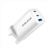 Kiirlaadija Evelatus ETC11 65W Max, USB-C1/USB-C1/USB-A, valge, UK pistik