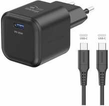 Reisiadapter Swissten GaN USB-C 35W PD, 1,2 m kaabel, must