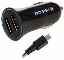 Autolaadija Swissten SW-CCH-2.4AX2-B, must