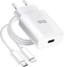 Laadija BlueStar TFK-TC-1099C, 18W, USB Type C/Apple Lightning, valge