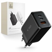 Seinalaadija Tech-Protect C65W, 2x USB-C PD, 65W, must