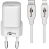 Laadimiskomplekt Goobay Lightning / USB-C PD, 30 W, 1 m kaabel, valge
