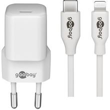 Laadimiskomplekt Goobay Lightning / USB-C PD, 30 W, 1 m kaabel, valge
