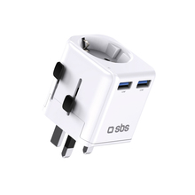 Reisiadapter SBS universaalne EU, 2xUSB-A, valge