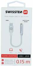 Heliadapter Swissten USB-C to 3.5mm, 15 cm, hõbe
