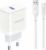 Seinalaadija Dudao A20EU, 18W, USB-A, valge, koos USB-A - USB-C kaabliga