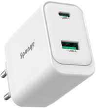 Adapter Sponge C2 45W GaN, USB-C/USB-A, valge