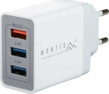 Laadija Montis MT009, 3x USB, 30 W, valge