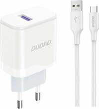 Seinalaadija Dudao A20EU, 18W, USB-A, valge, koos USB-A - USB-C kaabliga