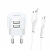 Seinalaadija Usams T20, 2xUSB, 2,1A, microUSB, valge