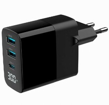 Laadija Gembird TA-UC-PDQC30LCD-BK-02, 30W, 3 porti, must
