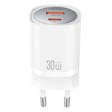 Seinalaadija XO CE21, 30W, 1x USB-C, 1x USB-A, valge