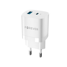 Laadija Forever TC-05-33AC, 1x USB-C, 1x USB, 33W, valge