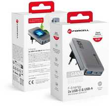 Reisilaadija Forcell F-Energy Ultra Slim GaN III VT-47, 2x USB-C + USB-A, QC4.0, PD 4A, 65W, hall