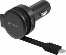 Autolaadija Platinet, 1xUSB, 2.4A, Micro USB, must