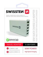 Laadija Swissten SW-TCH-QUAL3.050W, 5x USB, 50W, valge