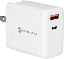 Reisilaadija Forcell F-Energy TFK-TC-45WPDAC 3in1, Type C + USB A, PD QC4.0, 45W, vahetatavate pistikutega, valge