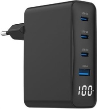 Laadija Gembird TA-UC-PDQC100LCD-01, 100 W, 1xUSB-A, 3xUSB-C, kiirlaadimine, LCD ekraan, must