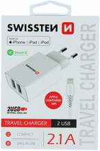 Laadija Swissten 2x USB-A 2.1 A, 120 cm kaabel