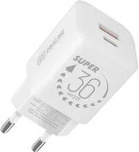Seinalaadija Obal:Me GaN USB-A + USB-C 36W, valge