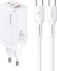Võrgulaadija Usams MTXLOGTC02, 2xUSB-C, 65W, valge