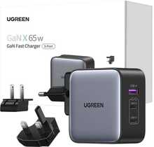 Kiirlaadija Ugreen 2 x USB-C + USB-A 65W, EU/UK/US