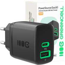 Laadija Green Cell PowerSource Duo30, USB/USB-C, 30W, must