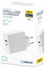 Laadija Platinet PLCUPD87W, 1xUSB-C, 1xUSB, 87 W, valge