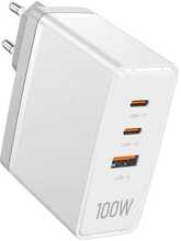 Seinalaadija Vention FEGW0-EU, 2xUSB-C, USB-A, 100W, GaN, valge