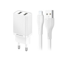 Laadija Awei C15L-EU, 2xUSB-A 10W, USB to Lightning kaabel, valge