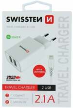 Telefoni laadija Swissten Smart IC MD818, 2x USB, 1,2 m, valge